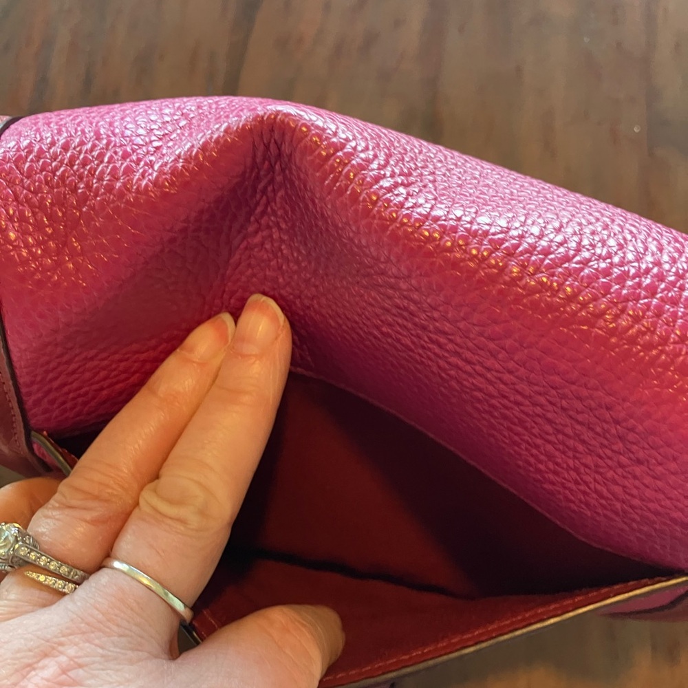 Coach Raspberry-Pink Pebbled Saddle BAG Leather Crossbody with Brown Trim - Picture 5 of 8